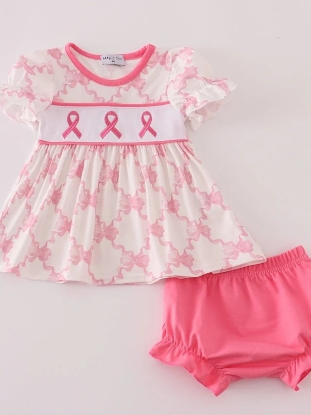 Abby & Evie Pink Ribbon Smocked Two-Piece Set
